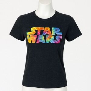 Star Wars Women's Small Graphic Tee Black Speckled Tie Dye Logo T-Shirt‎